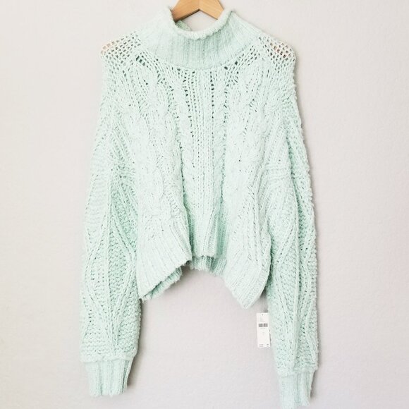 NEW By Anthropologie Fisherman Sweater Mint Size S Chunky Cable Knit Mock $168 - Picture 6 of 16